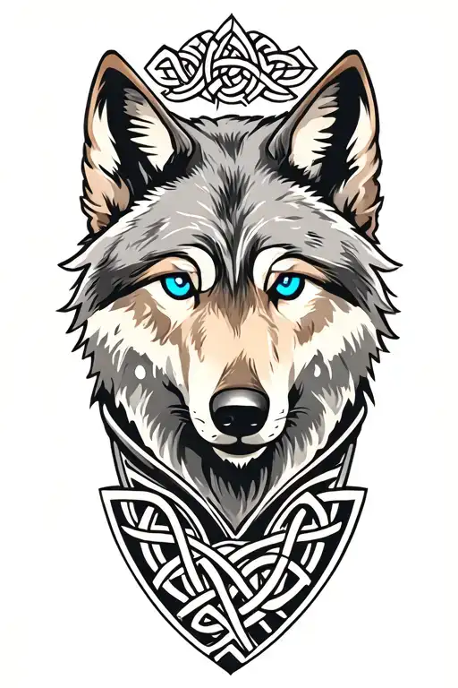 wolf with blue eyes on armor tattoo design featuring Celtic trinity knot  tattoo design idea