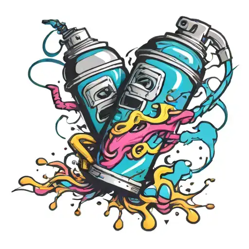 spray can character with face legs and arms tattoo design idea