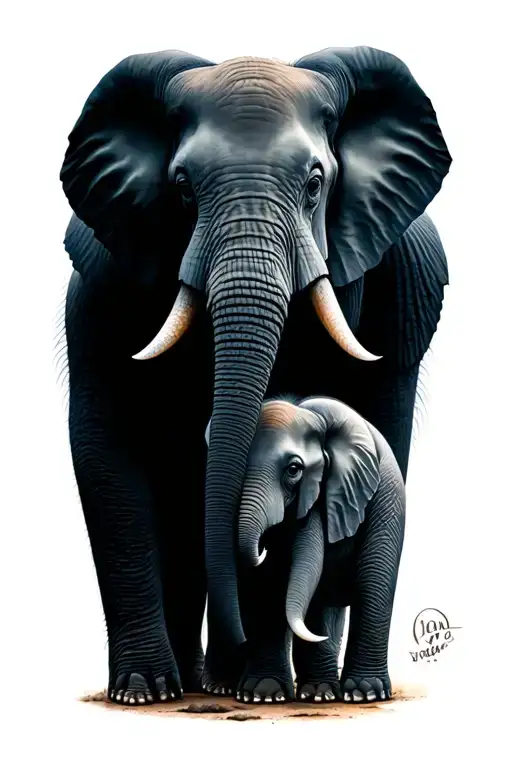 Mom And teen and baby elephant tattoo design idea
