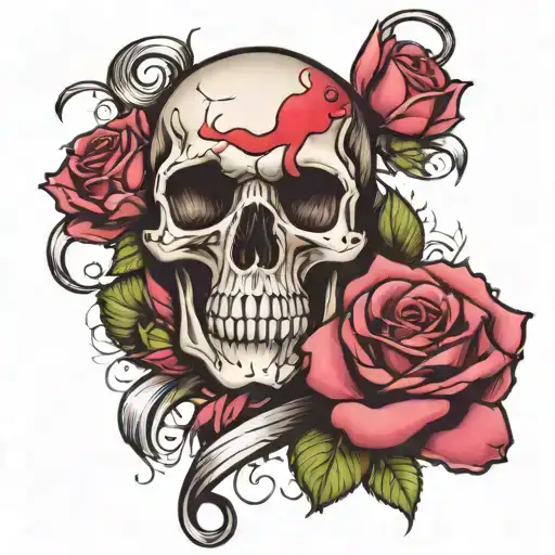 skull rose with breast cancer ribbon tattoo design idea