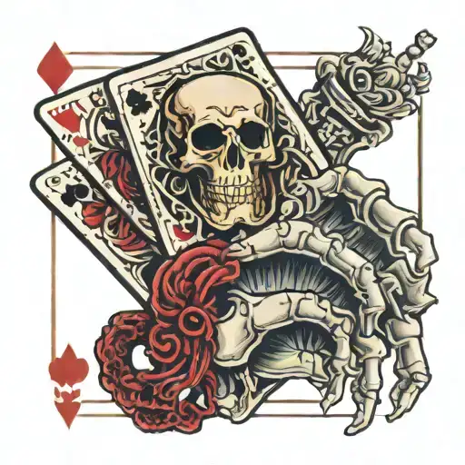 skeleton hand holding cards tattoo design idea