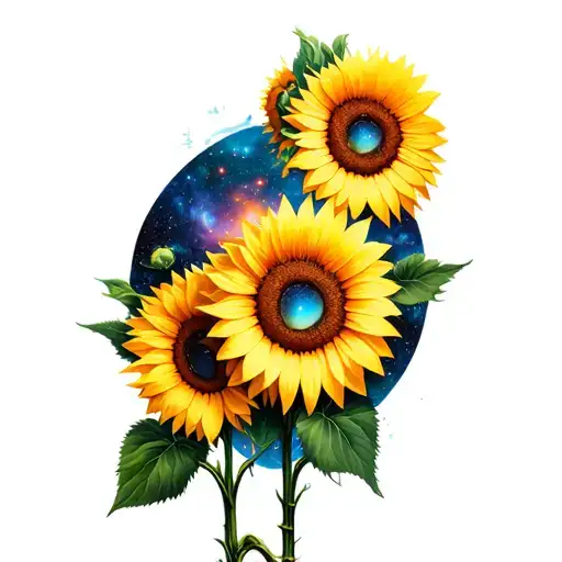 hallucinogenic sunflowers wirh a deep space theme  tattoo design idea