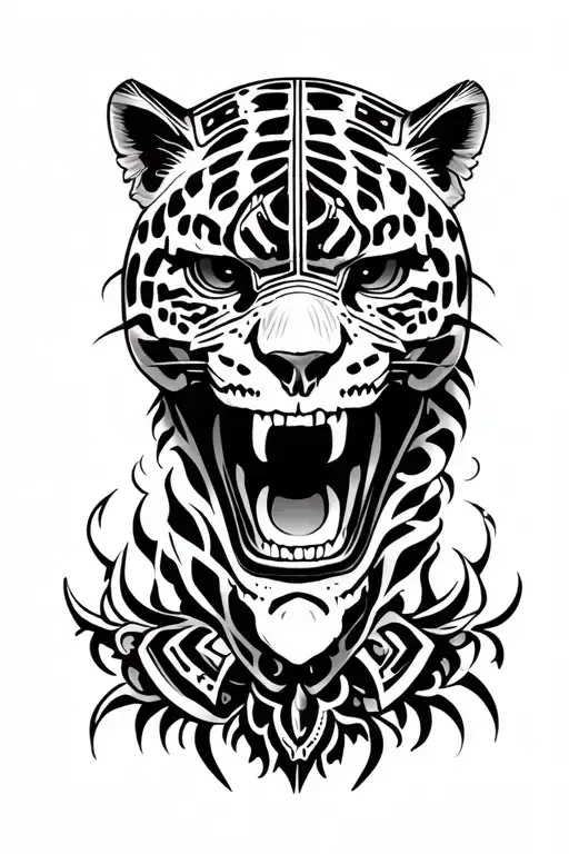 aztec skull and jaguar emerging tattoo design idea