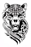 aztec skull and jaguar emerging tattoo design idea