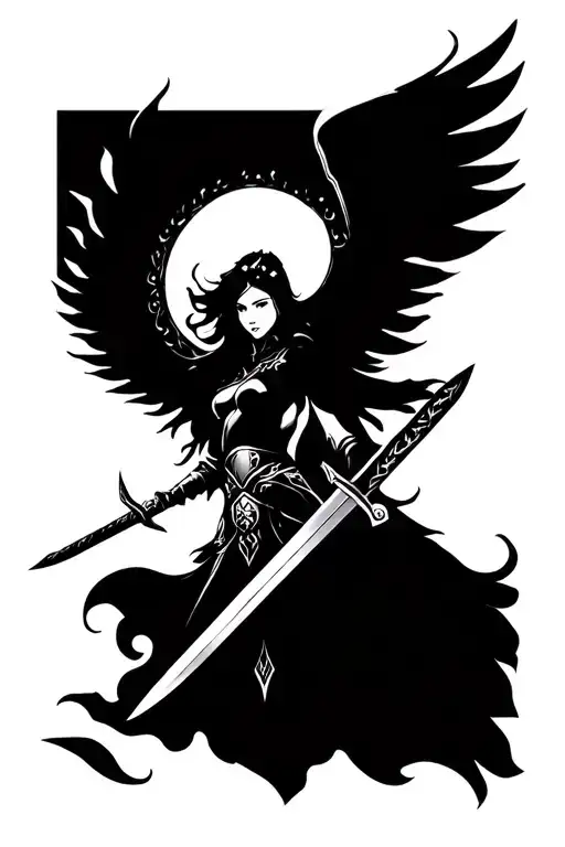 Valkyrie warrior wielding a sword tattoo design idea