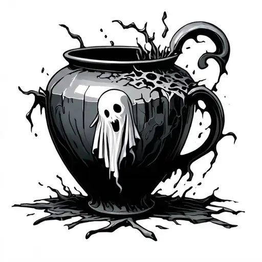 broken vase with a ghost coming out of it tattoo design idea