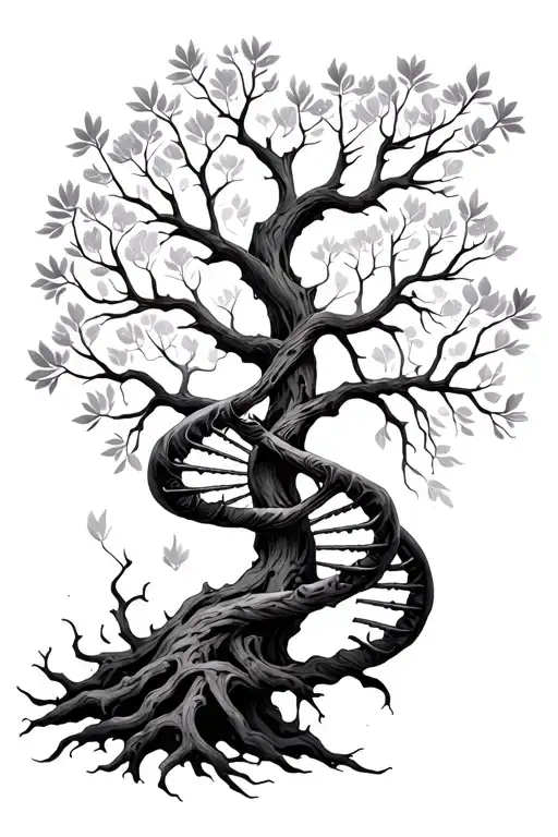 tree of life intertwined representing DNA double helix intertwined tattoo design idea