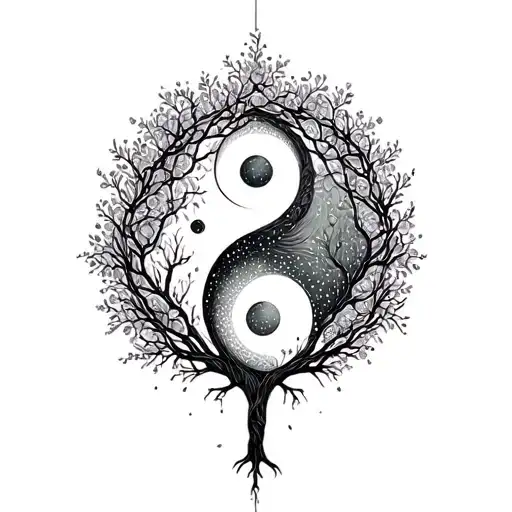 mix tree of life and ying-yang and karma tattoo design idea