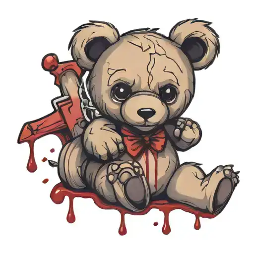teddy bear with blood tattoo design idea