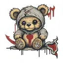 teddy bear with blood tattoo design idea