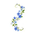 curvy floral vine with forget me nots and other flowers tattoo design idea