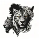 a wolf head with a lion head with a Tigger head with a cheetah head tattoo design idea