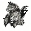 a wolf head with a lion head with a Tigger head with a cheetah head tattoo design idea