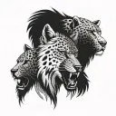 a wolf head with a lion head with a Tigger head with a cheetah head tattoo design idea