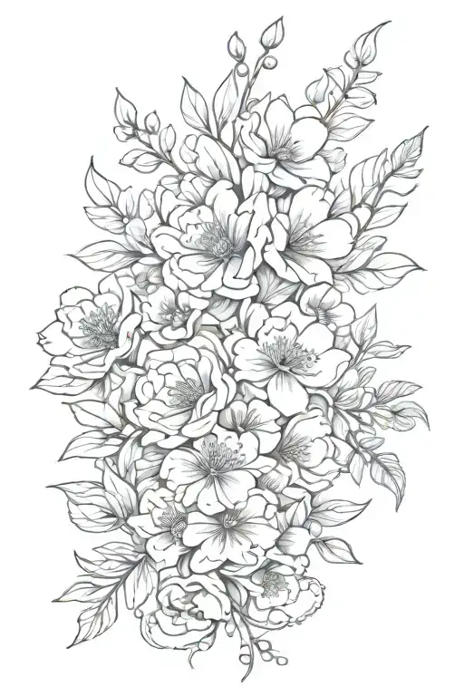spine tattoo with birth flowers April, september, october and august intertwined  tattoo design idea
