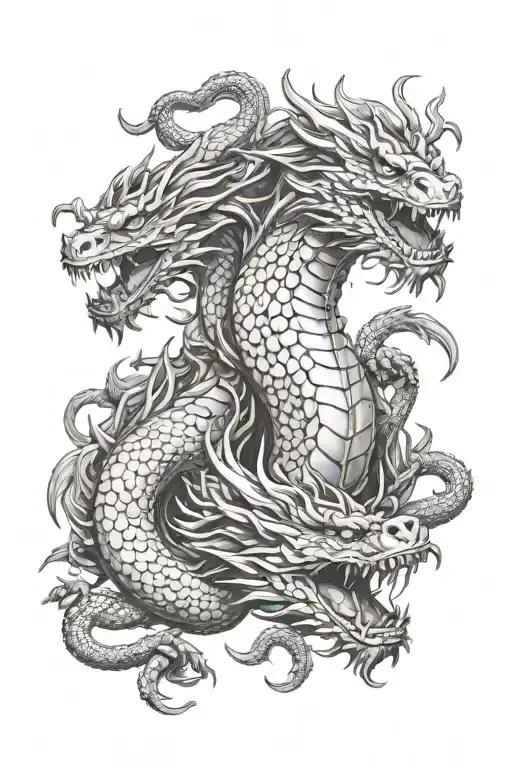 heracles figth  hydra dragon with 3 heads tattoo design idea