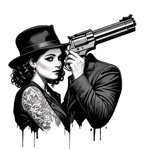 Bonnie and Clyde inspired design wearing Clavis tattoo design idea