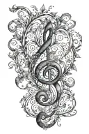 A stylized neuron with a treble clef incorporated, representing the harmony between neuroscience and music tattoo design idea