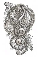 A stylized neuron with a treble clef incorporated, representing the harmony between neuroscience and music tattoo design idea