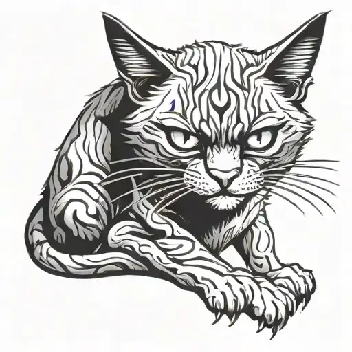 angry cat sitting tattoo design idea