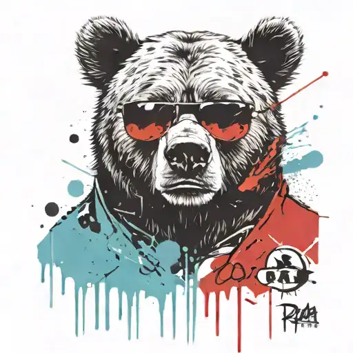 papa bear chilling at the beach with sunglasses tattoo design idea