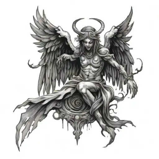 creepy dark infested angel tattoo design idea