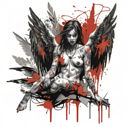 fallen angel with tattoos on the body tattoo design idea