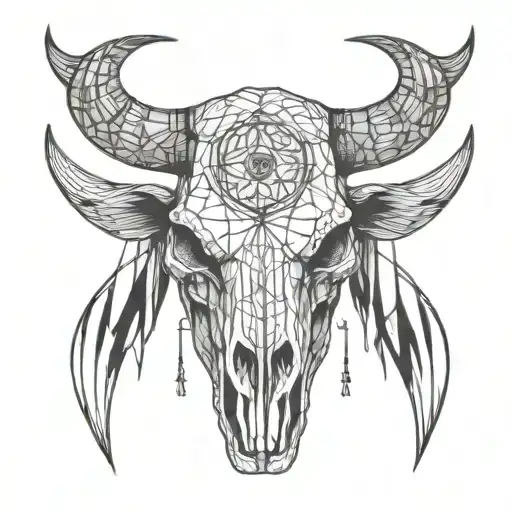 bull skull with 3 eyes tattoo design idea
