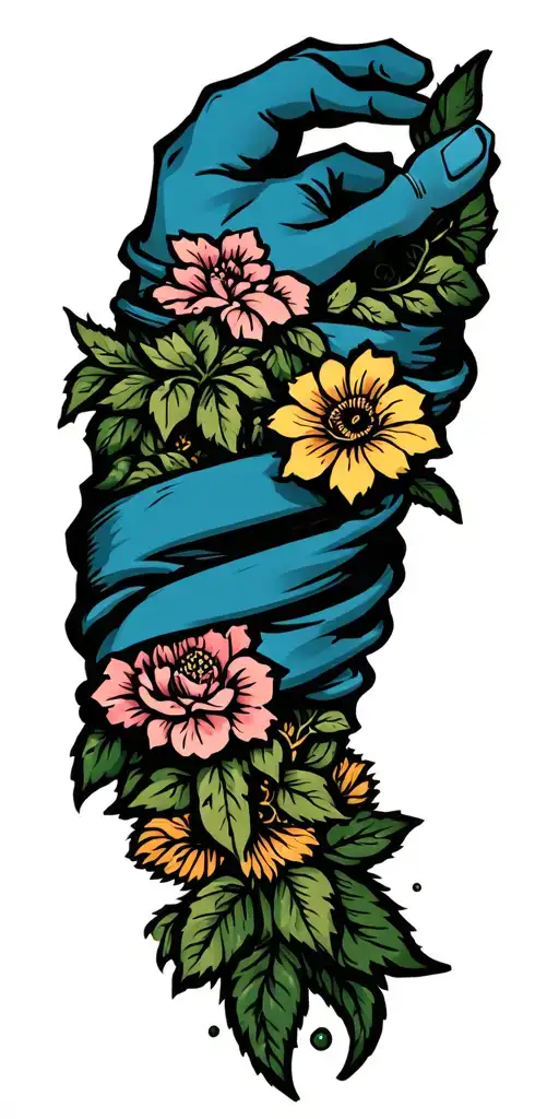 good luck and fortute on left arm wraping the arm sleeve in spells of abundant wealth tattoo design idea