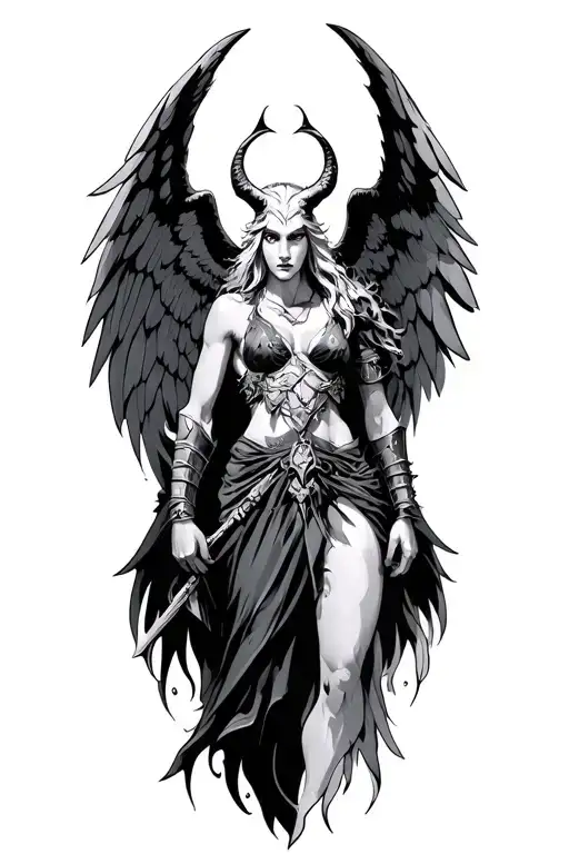warrior angel half demon tattoo design idea