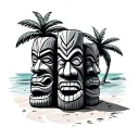 3 tiki statue beach with palm tree tattoo design idea
