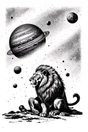 Style diseng gladiator looking at the planets at night a lion sitting looking at the freezing style gladiator tattoo design idea