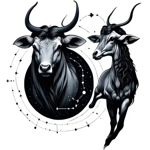 Aquarius and taurus constellation tattoo design idea