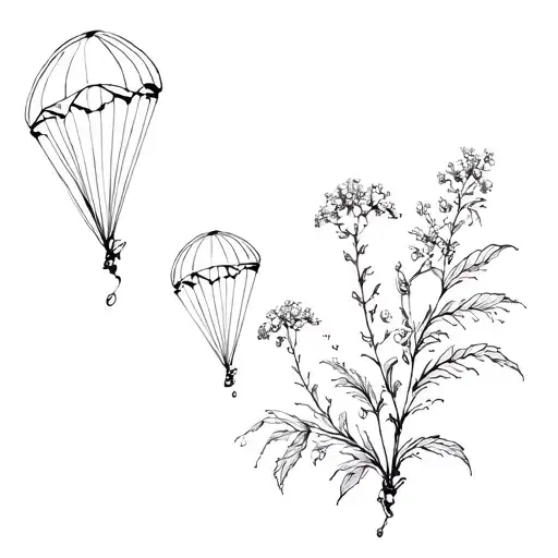 glycine, mimosa and paratrooper descending tattoo design idea