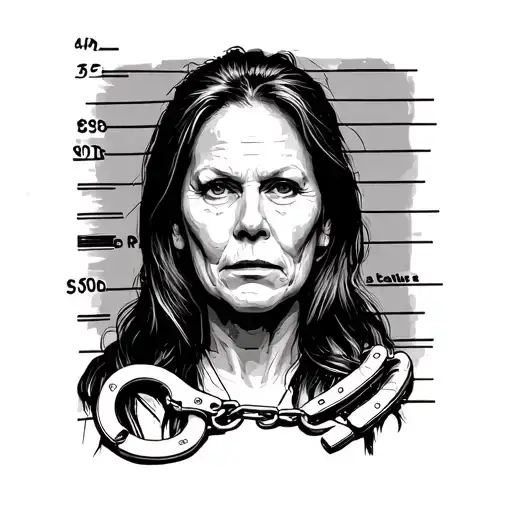 a very simple line version of Aileen wuornos infamous mugshot with the handcuffs tattoo design idea