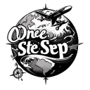 "One Step" in the globe will be aeroplane, waves, compass and One Step subtitle, will be beautiful and nice  tattoo design idea
