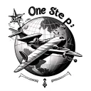 "One Step" in the globe will be aeroplane, waves, compass and One Step subtitle, will be beautiful and nice  tattoo design idea
