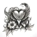 Wings, Kompass, Heart beats tattoo design idea