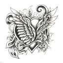 Wings, Kompass, Heart beats tattoo design idea