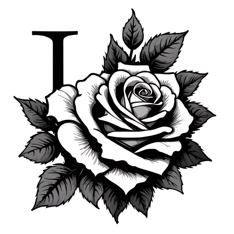 initial J heart and rose tattoo design idea