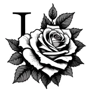 initial J heart and rose tattoo design idea