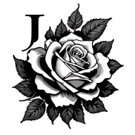 initial J heart and rose tattoo design idea
