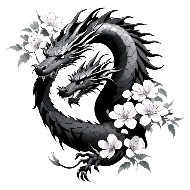 Dragon with Cherry Blossoms tattoo design idea