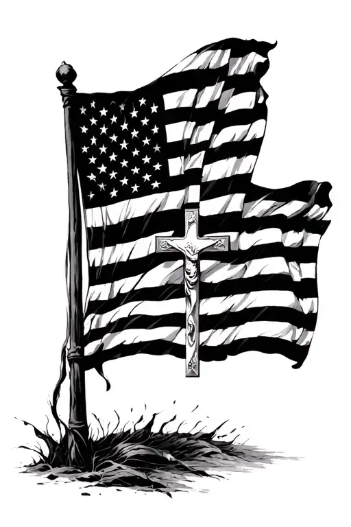 AMERICAN FLAG AND CHRISTIAN CROSS tattoo design idea