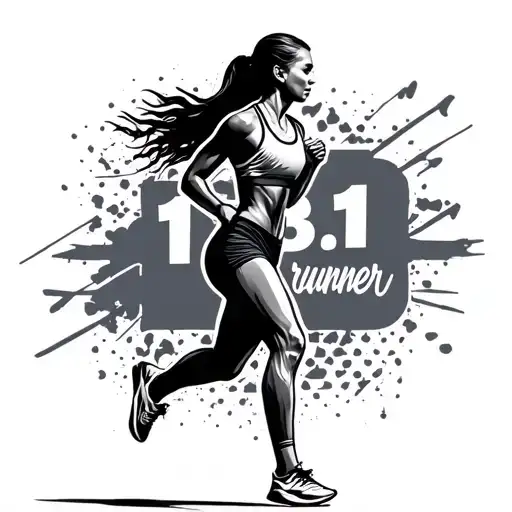 runner theme female with text 13.1 runnershigh tattoo design idea