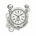 broken clock with hourglass with water and quote " until the end" tattoo design idea