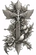 cross with dove and thorns wrapped tattoo design idea