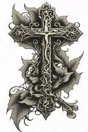 cross with dove and thorns wrapped tattoo design idea