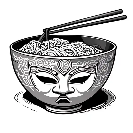 ramen bowl with japanese mask tattoo design idea