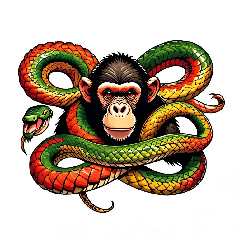 monkey and snake wrapped tattoo design idea